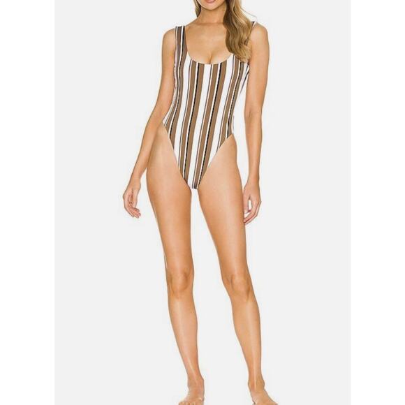 VITAMIN A Reese One Piecebrown - St Barth Stripe NWOT XS - Picture 1 of 6